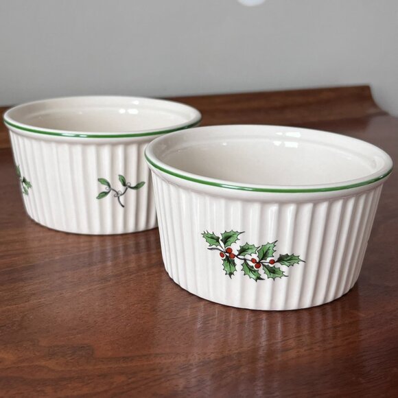2 Spode Christmas Tree Ramekin Dishes 4-Inch Ribbed Dipping Bowls Holiday Party - Picture 1 of 9